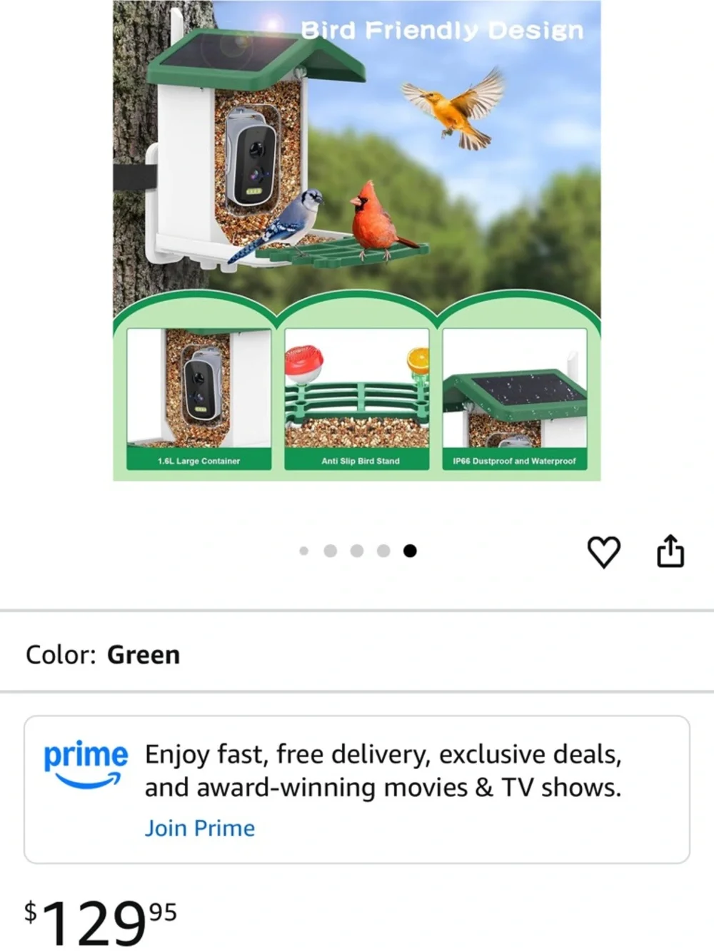 Solar-Powered Bird Feeder with Camera - Green